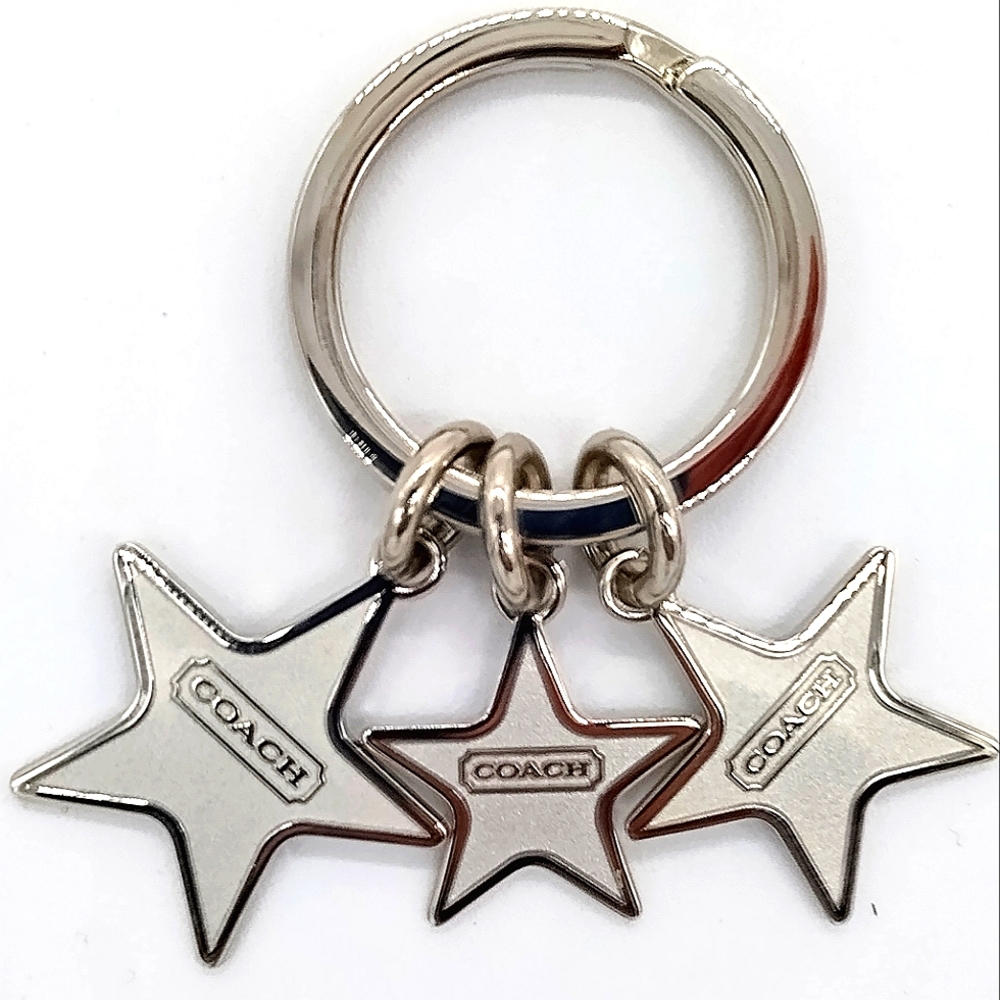 COACH Vintage Triple Star Key Fob Silver Keychain Purse Charm-Rare - Picture 2 of 4